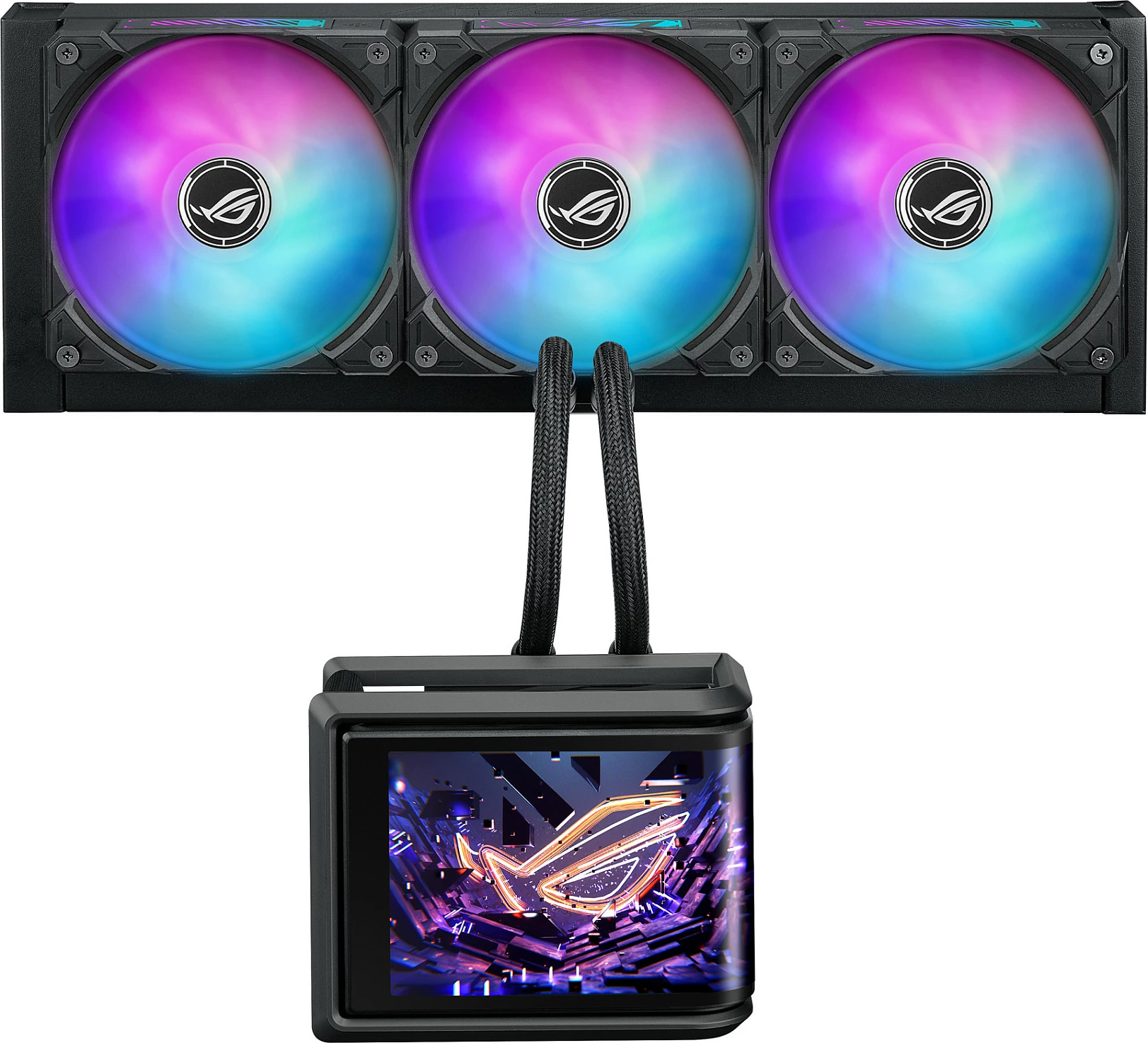 Ftohës uji AIO ASUS ROG RYUO IV SLC 360 ARGB, 3x120mm, AMOLED display, Intel/AMD, i zi
