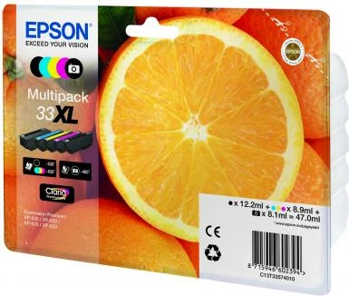 Kasetë boje multipack Epson 33XL (C13T33574011), XL kapacitet, 47 ml total, CMYK, set 4 copë