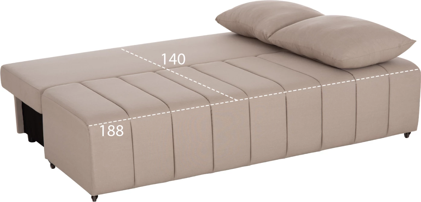 Krevat-sofa 3 vendesh KEND, material stof, bezhë e çelët, 188x85x82cm