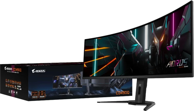 Monitor i lakuar GIGABYTE AORUS CO49DQ 49\" OLED DQHD 5120x1440 144Hz 0.03ms me altoparlantë, i zi