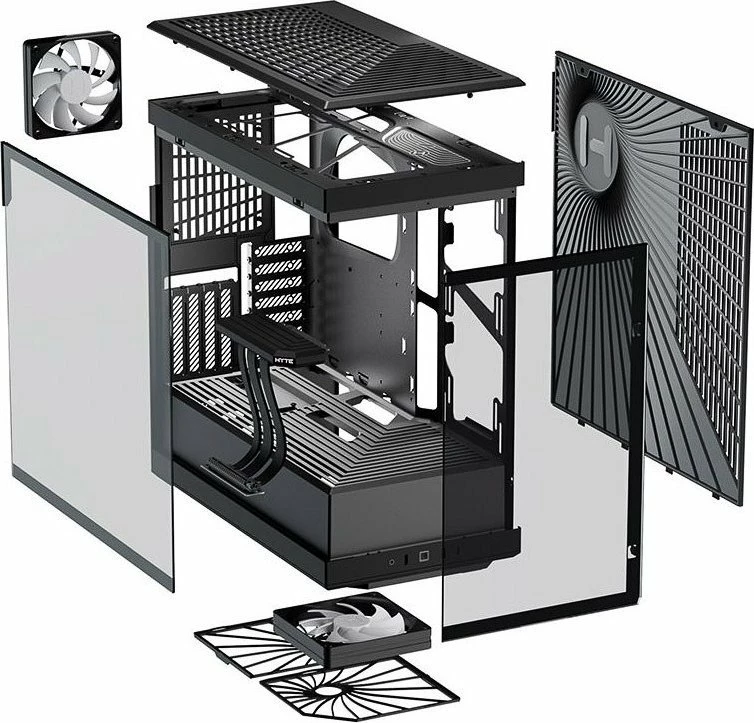 Kasë Hyte Y40 (CS-HYTE-Y40-B) Midi Tower ATX/ITX/Micro ATX, xham i temperuar panoramik, pa PSU, PCIe 4.0 riser, e zezë