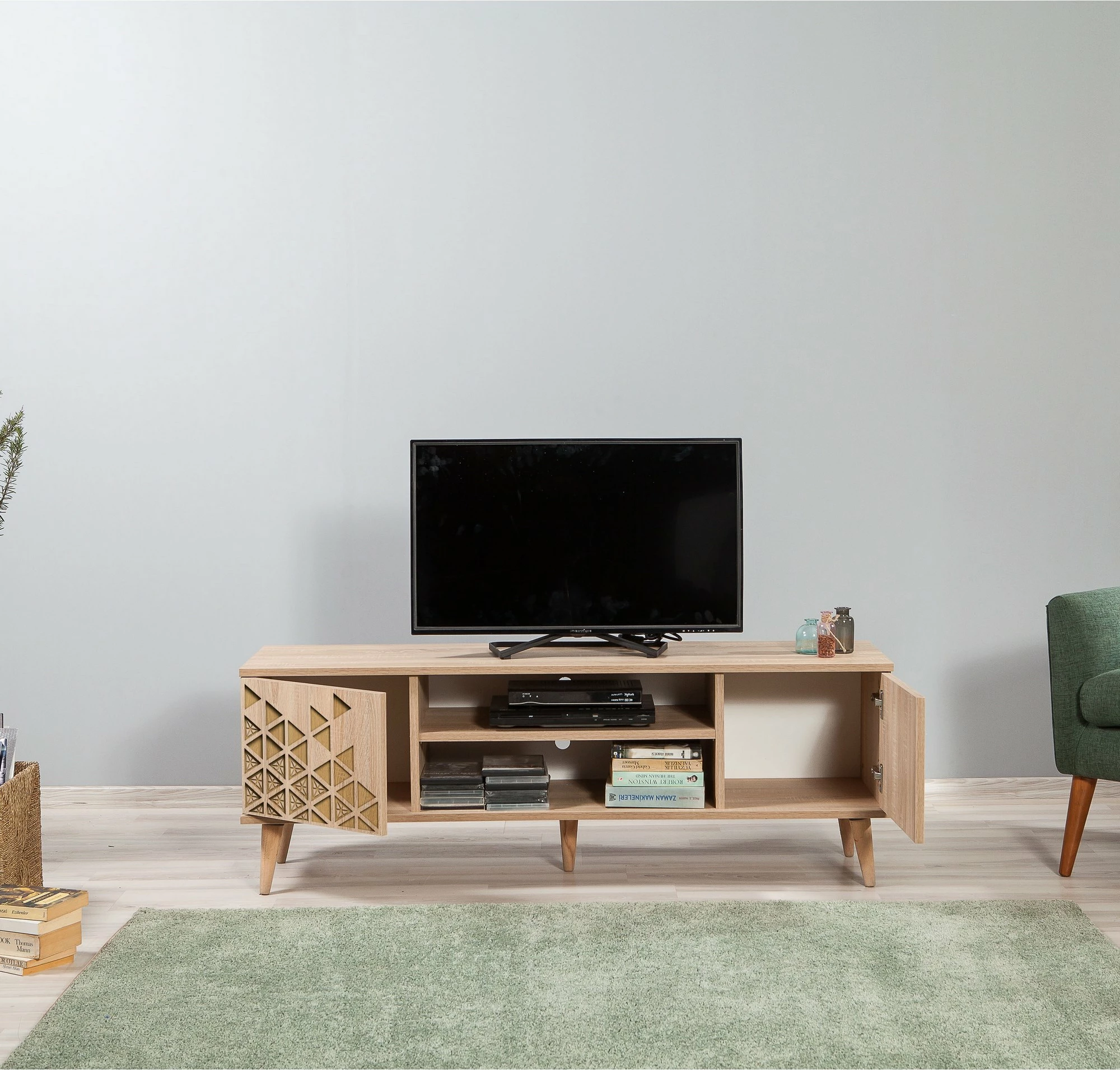 Komodë TV Truva, ngjyrë lisi sonoma, 140x50x40cm