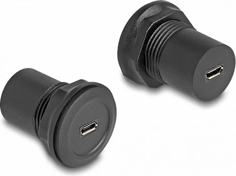 Adapter panel DeLOCK USB 2.0 Micro-B në Micro-B, i zi