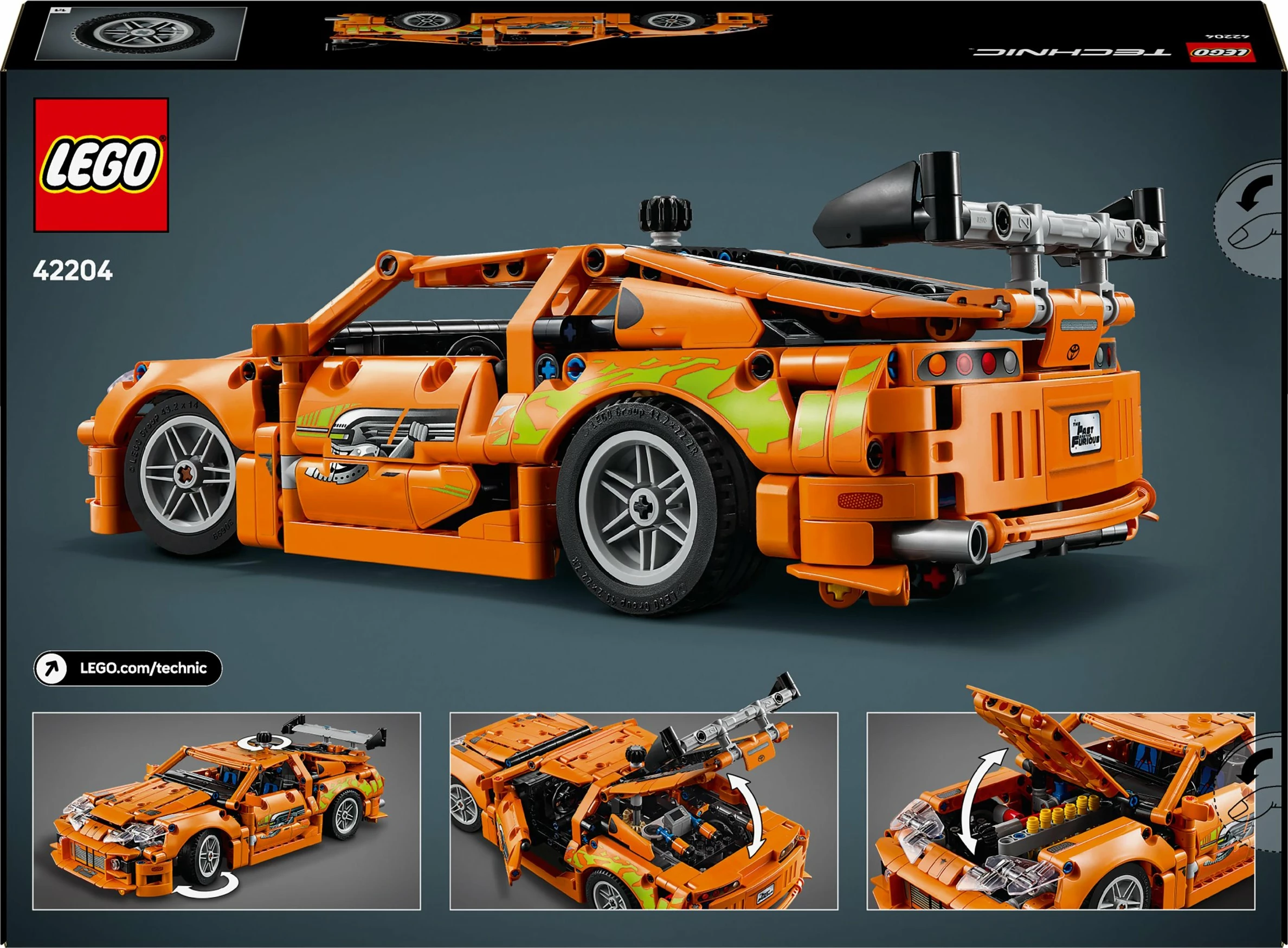 Set LEGO Technic LEGO 42204 Fast and Furious Toyota Supra MK4, 810 pjesë, portokalli