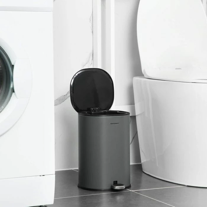 Kosh mbeturinash me pedal SONGMICS LTB14GS 5 L, çelik inox, me enë të brendshme, gri/zi