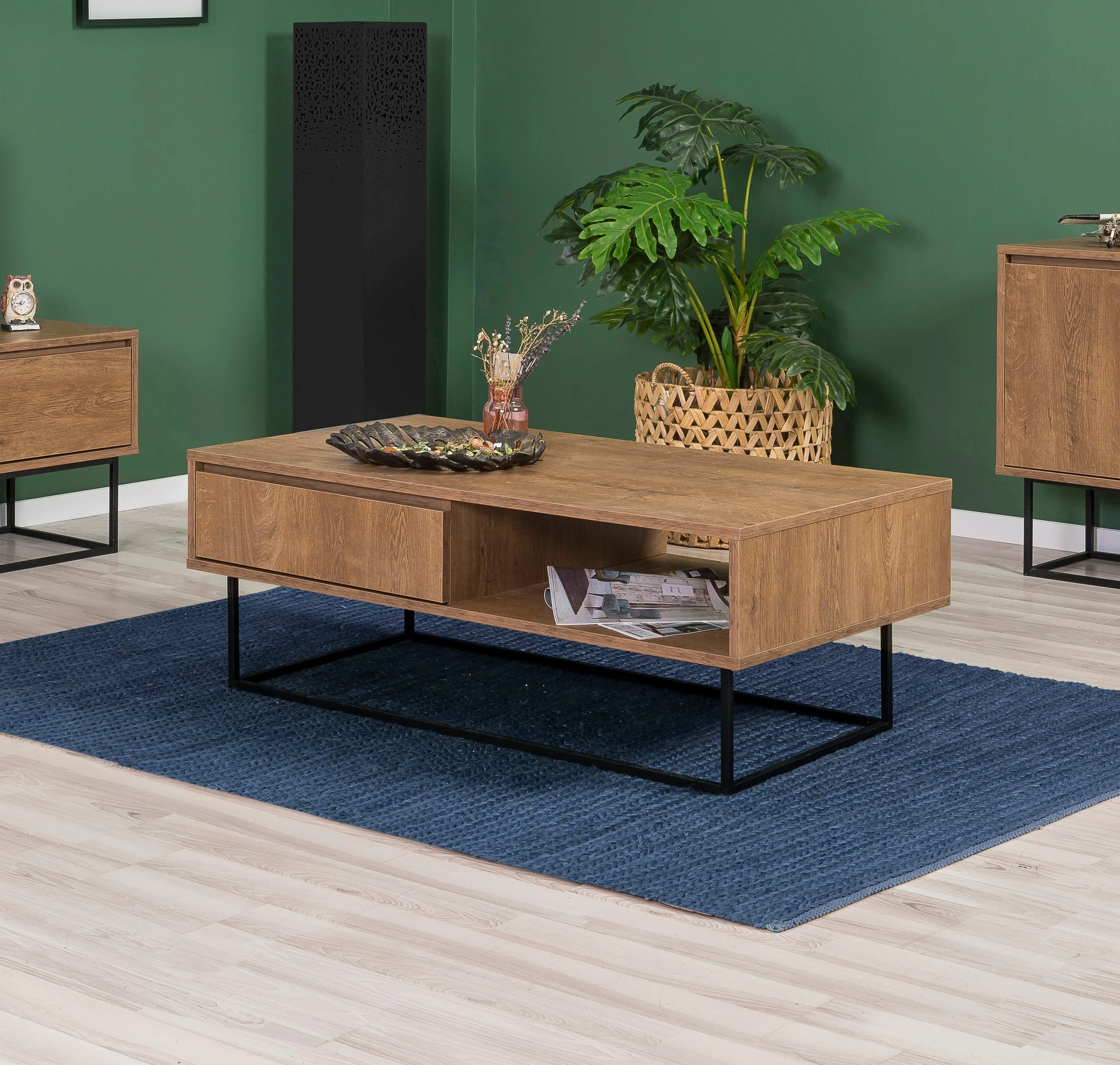 Set mobiljesh për dhomë dite, ngjyrë arre dhe e zezë, Skye Decor, Laxus Takım 1