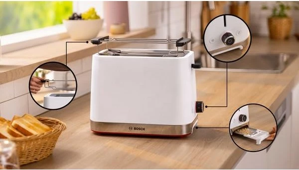Toaster Bosch TAT4M221, 2 feta, 950 W, Bardhë