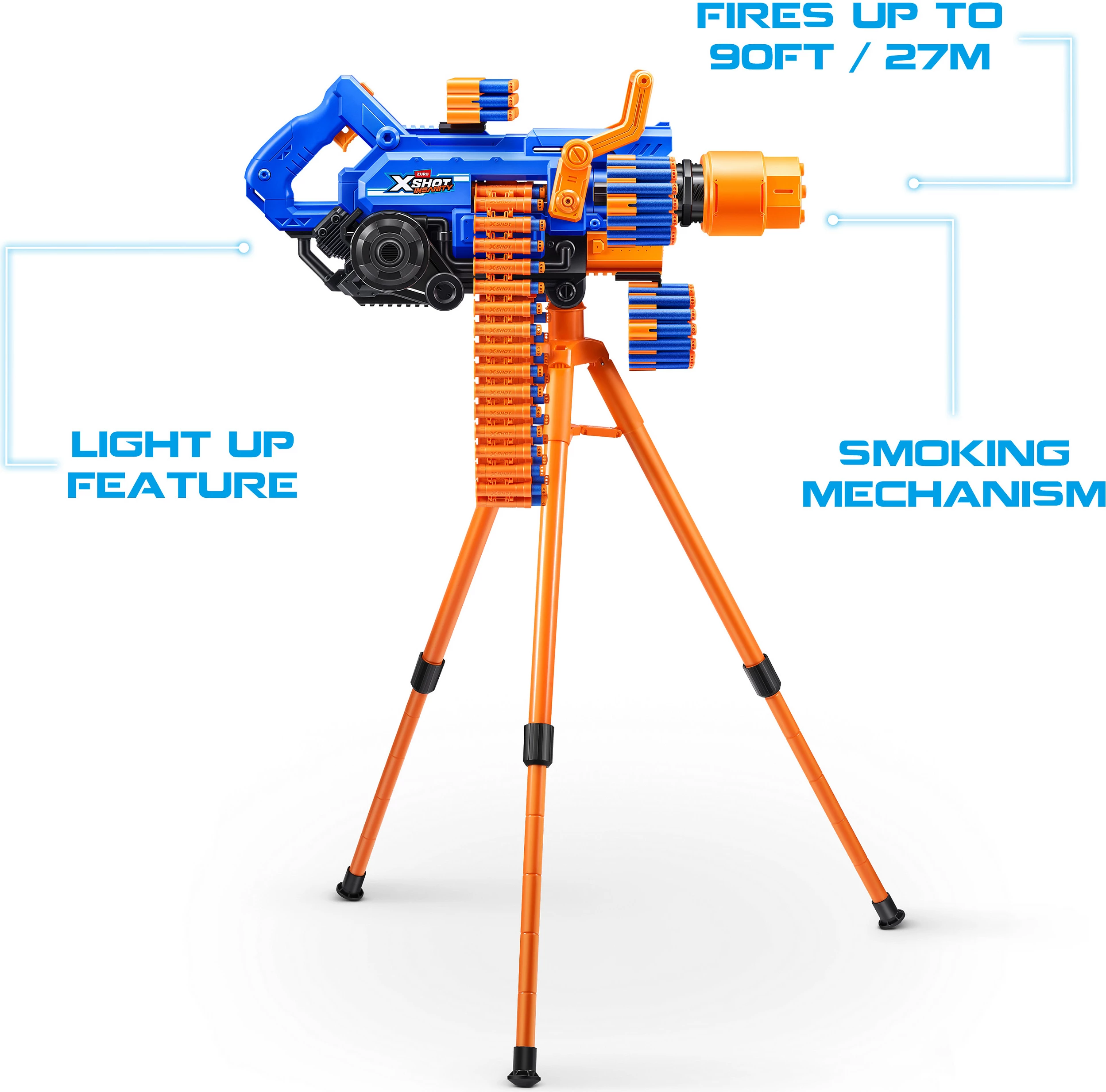 Blaster lodër ZURU XSHOT Insanity Smoking Barrel, 72 shigjeta, 30 m, me dritë/tym, i kaltër
