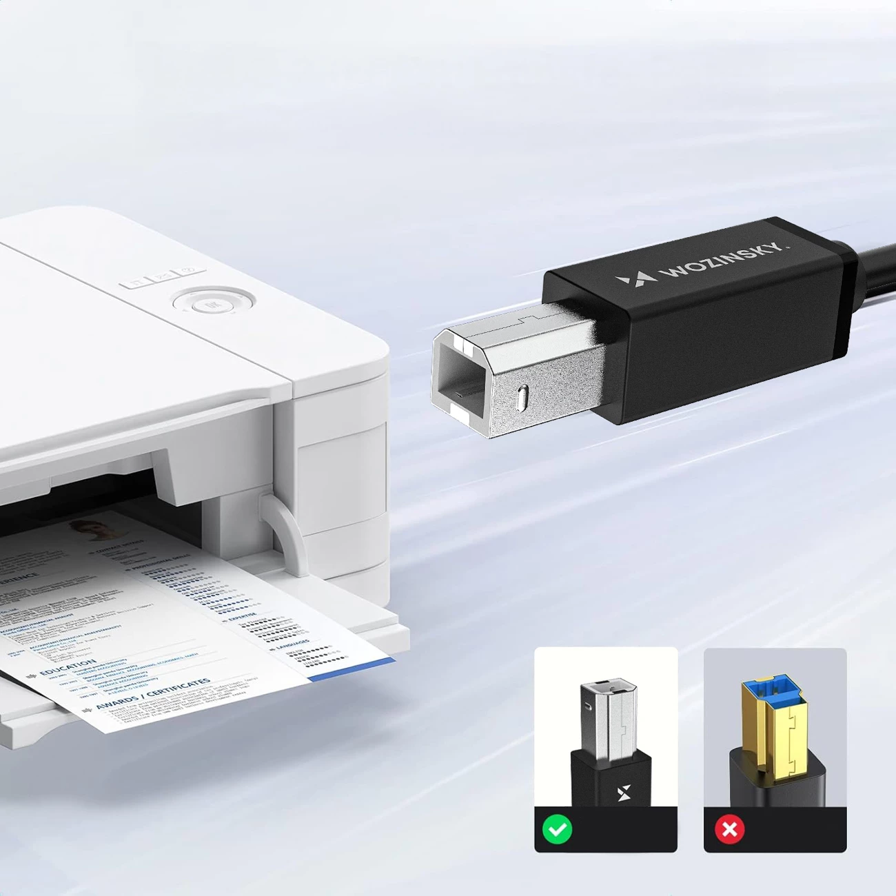 Kabllo, Wozinsky, WKDDY2S, USB‑C në USB‑B, 2 m, USB 2.0 480 Mb/s, e zezë