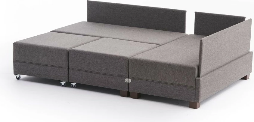 Kënd divan-krevat Fly, ngjyrë kafe, me tavolinë krahu, kënd i djathtë