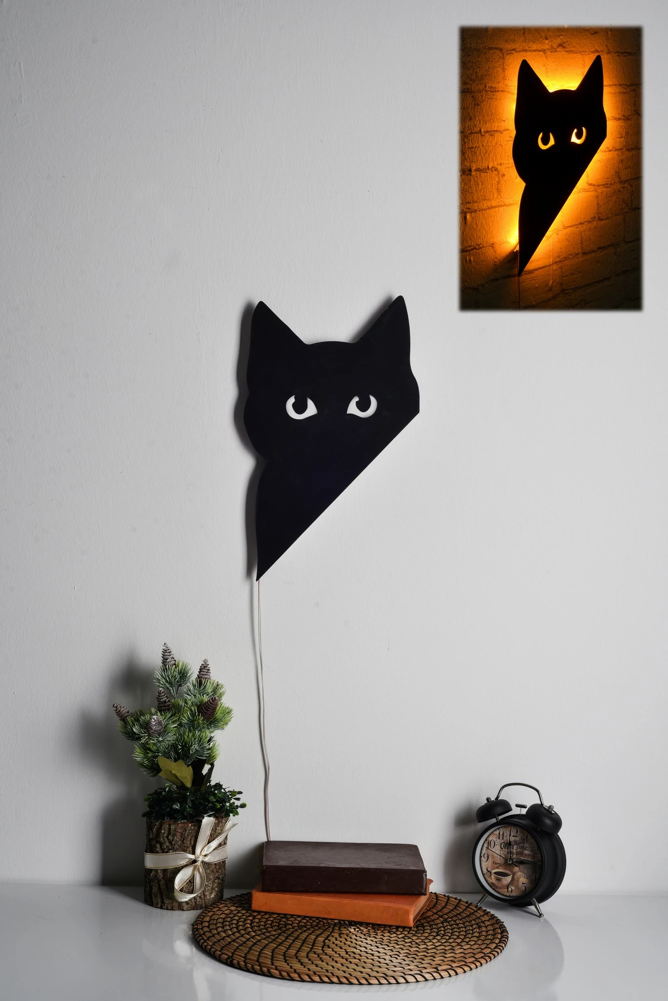 Dritë dekorative LED, formë mace, ngjyrë e verdhë, Wallity Cat 2, 23x36cm