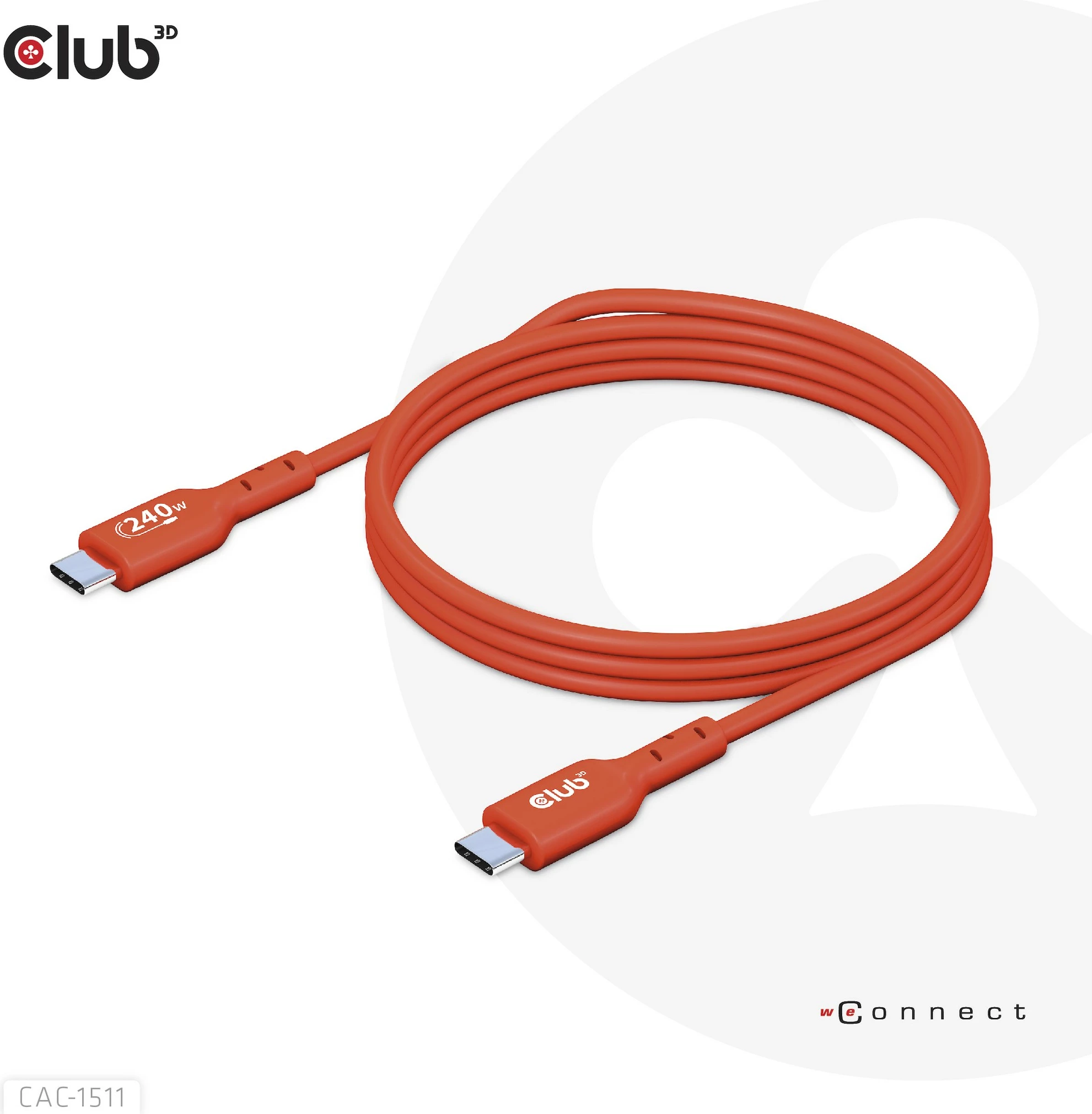Kabllo USB Type-C Club3D 1m, PD 240W, 480Mb/s, e kuqe