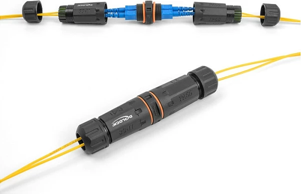 Bashkues fibër optike DeLOCK SC Duplex femër-femër, APC, IP68, filetë M20, i zi