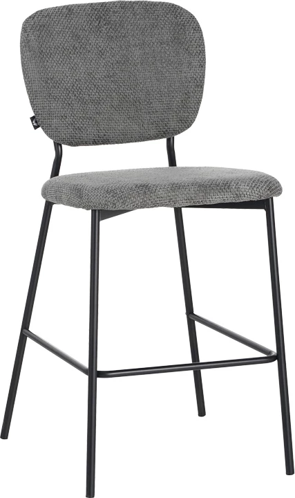 Karrige për bar Cathair, pëlhurë bouclé, ngjyrë gri e errët, këmbë metalike të zeza, 48x54x100cm