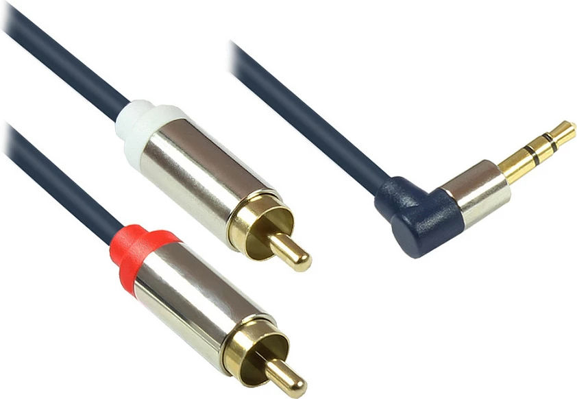 Kabllo audio GoodConnections 3.5mm (me kënd) në 2xRCA, 1.5m, e kaltër