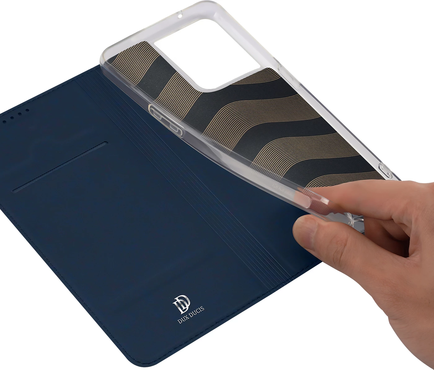 Mbështjellës Dux Ducis Skin Pro për Oppo Reno 8, me kapak, xhep për kartelë, funksion standi, kaltër