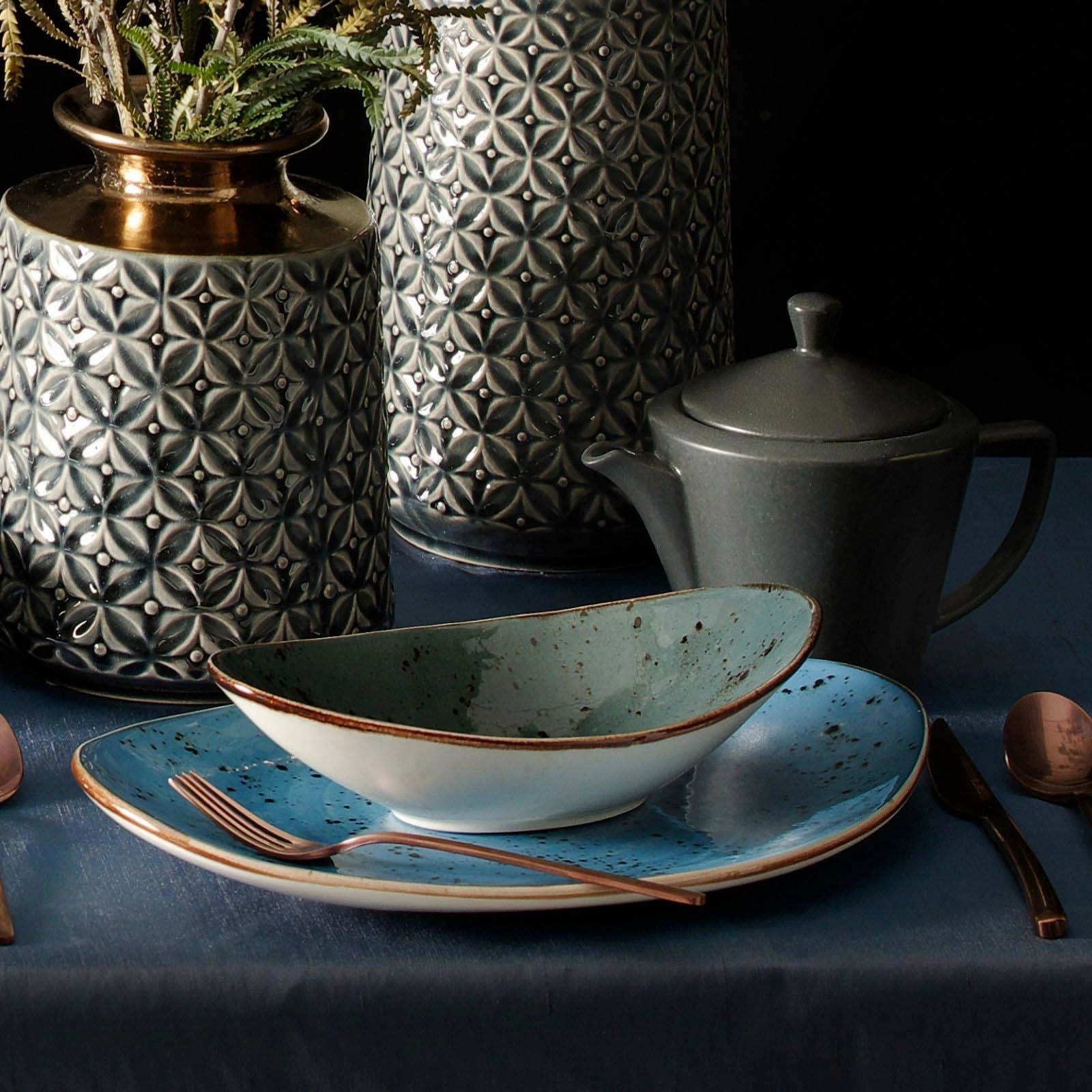 Tas porcelani Fine Dine Arando Boat 250x160 mm, gri, set 6 copë