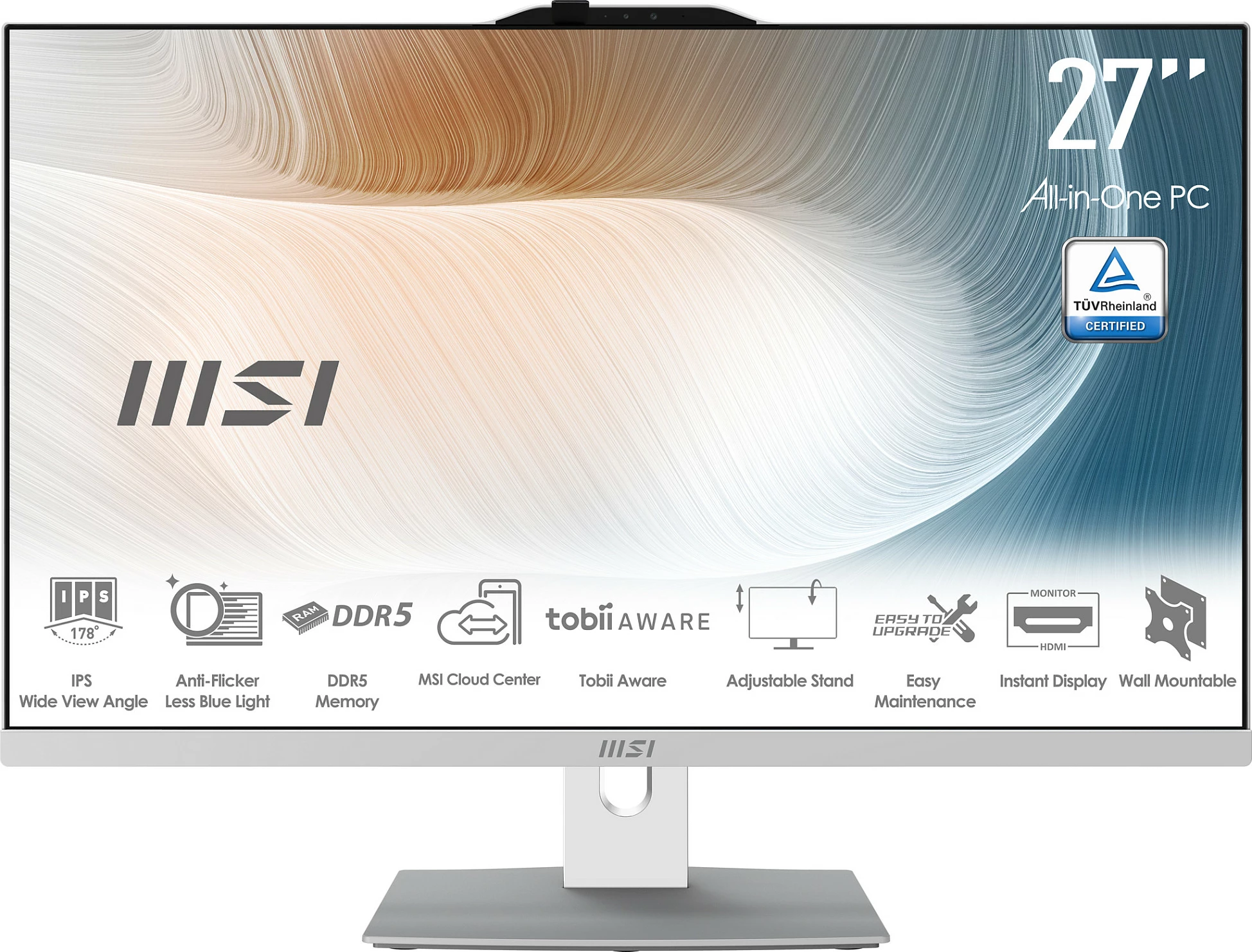 Kompjuter All-in-One MSI Modern AM242P 1M-1873AT, 23.8" FHD, Intel Core 3, 16GB RAM, 256GB SSD, Windows 11 Home, i bardhë/argjendtë