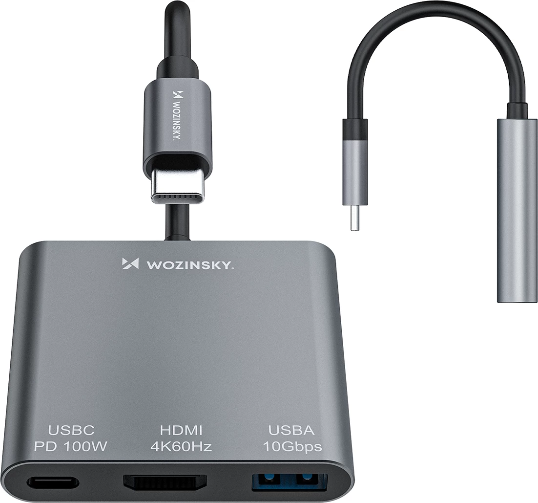 Hub USB-C Wozinsky WHCH-01 PD 100W HDMI 4K@30Hz USB-A 10Gbps, gri