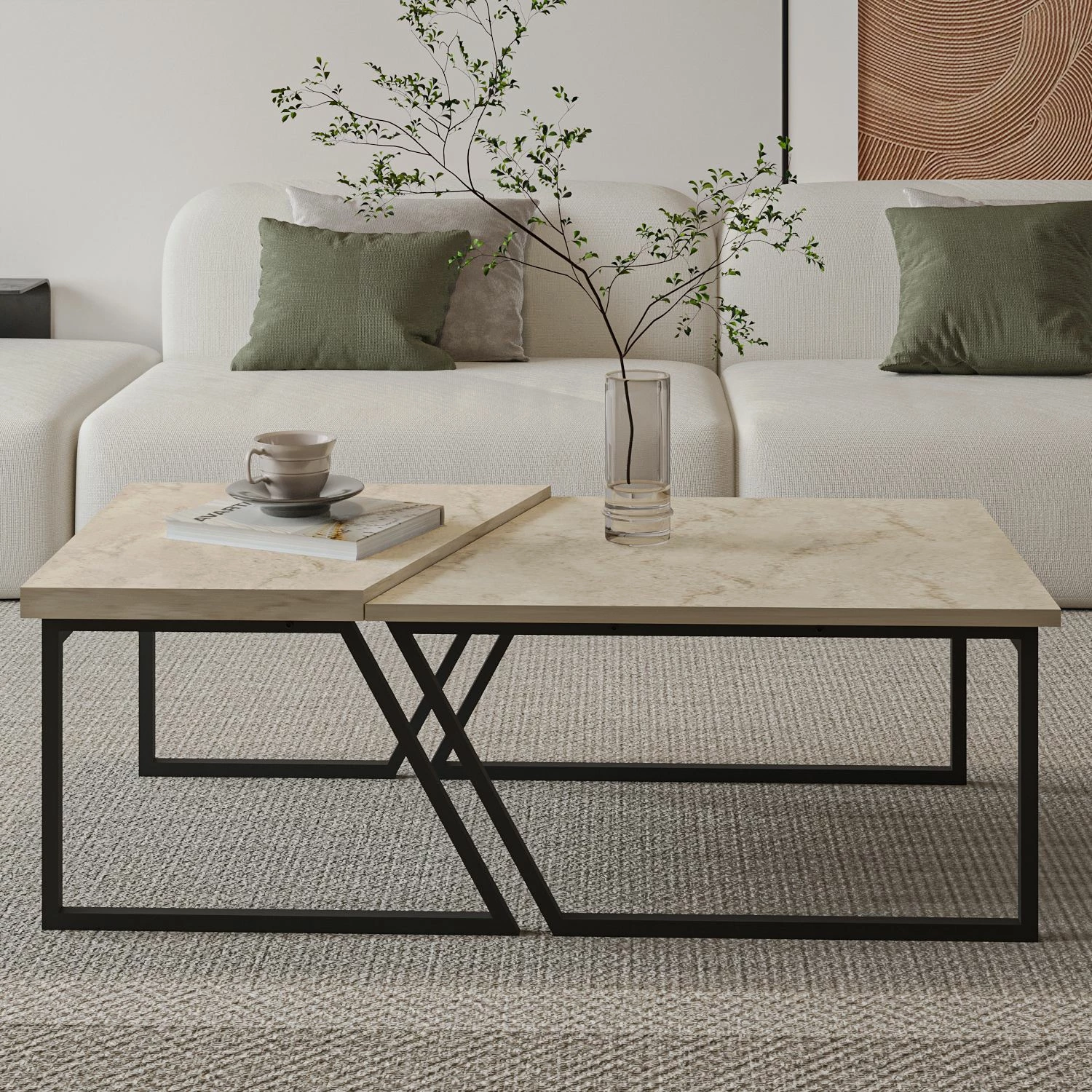 Set tavolinash kafeje Skye Decor, Verona P0024623, ngjyrë travertine