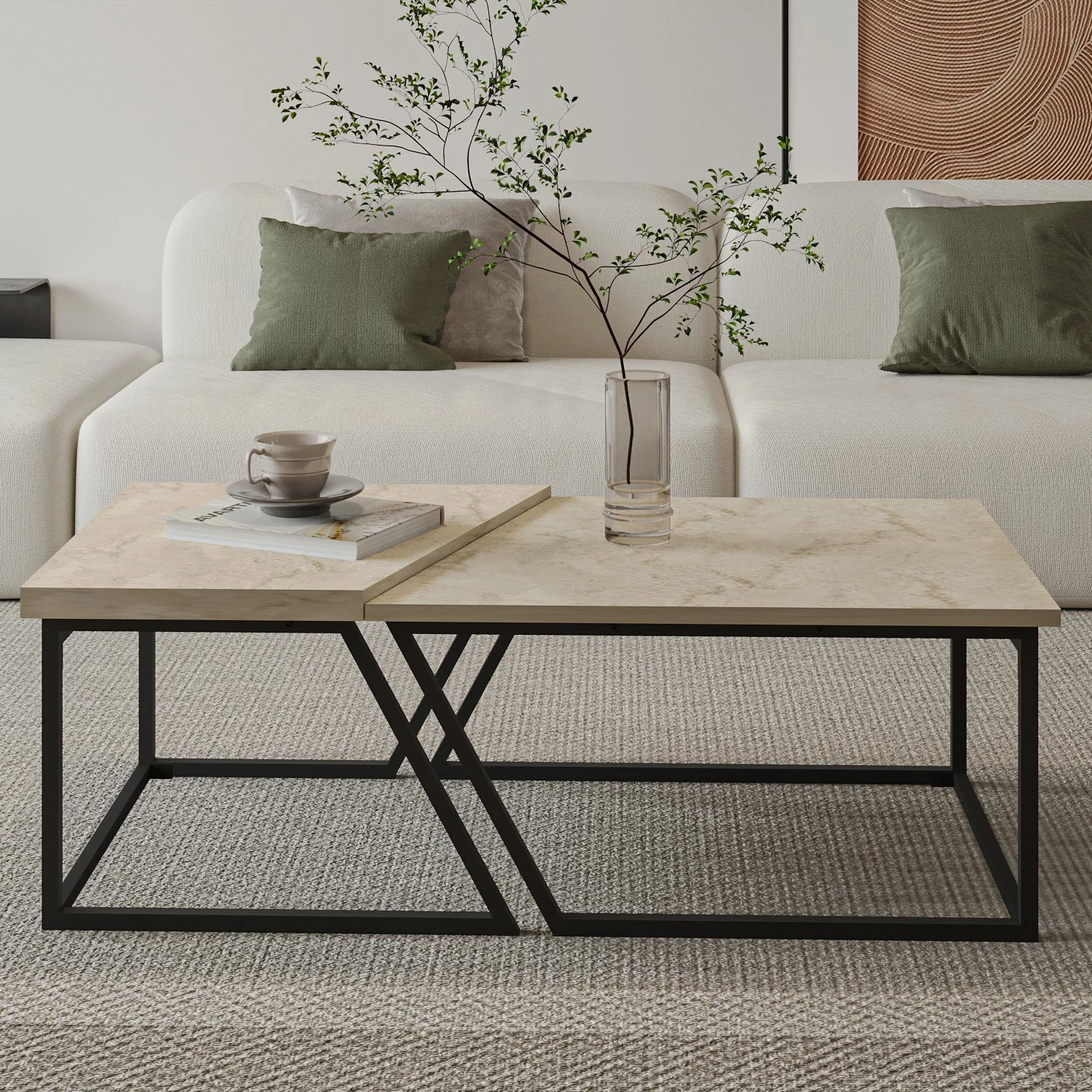 Set tavolinash kafeje Skye Decor, Verona P0024623, ngjyrë travertine
