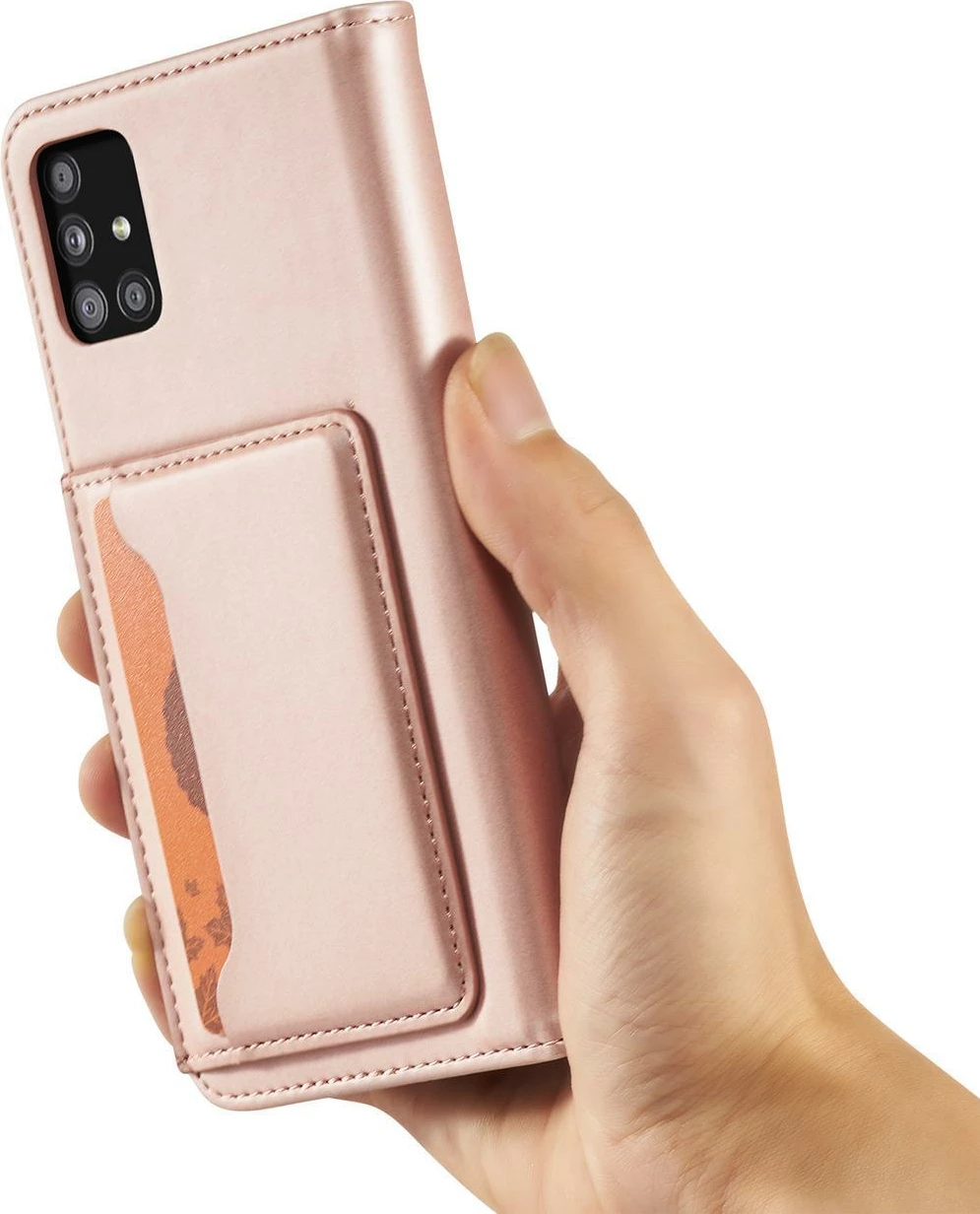 Mbështjellës Hurtel Magnet Card Case për Samsung Galaxy A13 5G, me kapak, portofol dhe mbajtëse, Rozë