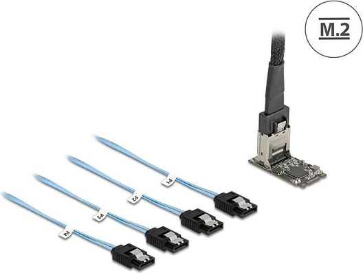 Kontroller M.2 DeLOCK 64260, M.2 2242 në Mini-SAS me 4x SATA 6Gb/s, i zi