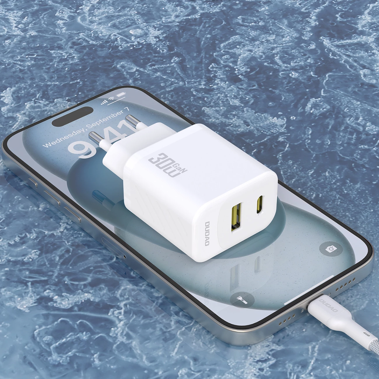 Karikues muri GaN, Dudao A27TCEU, PD 30W, 2 porta USB-C + USB-A, me kabllo USB-C 1 m, bardhë