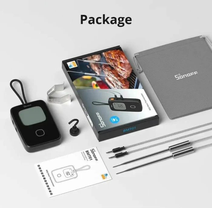 Termometër mishi SONOFF BMT01, monitorim me aplikacion, set me 2 sonda, i zi