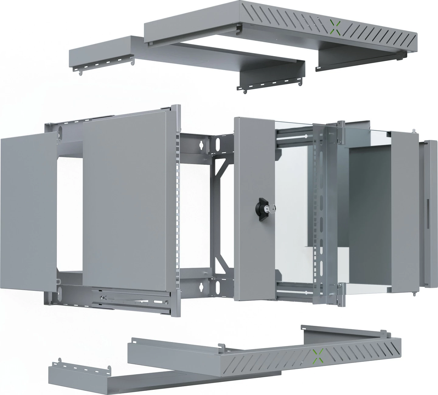 Kabinet rack muri EFB Elektronik WGX-0906GR.G1, 9U 19", 600x600mm, 60 kg, me xham, gri