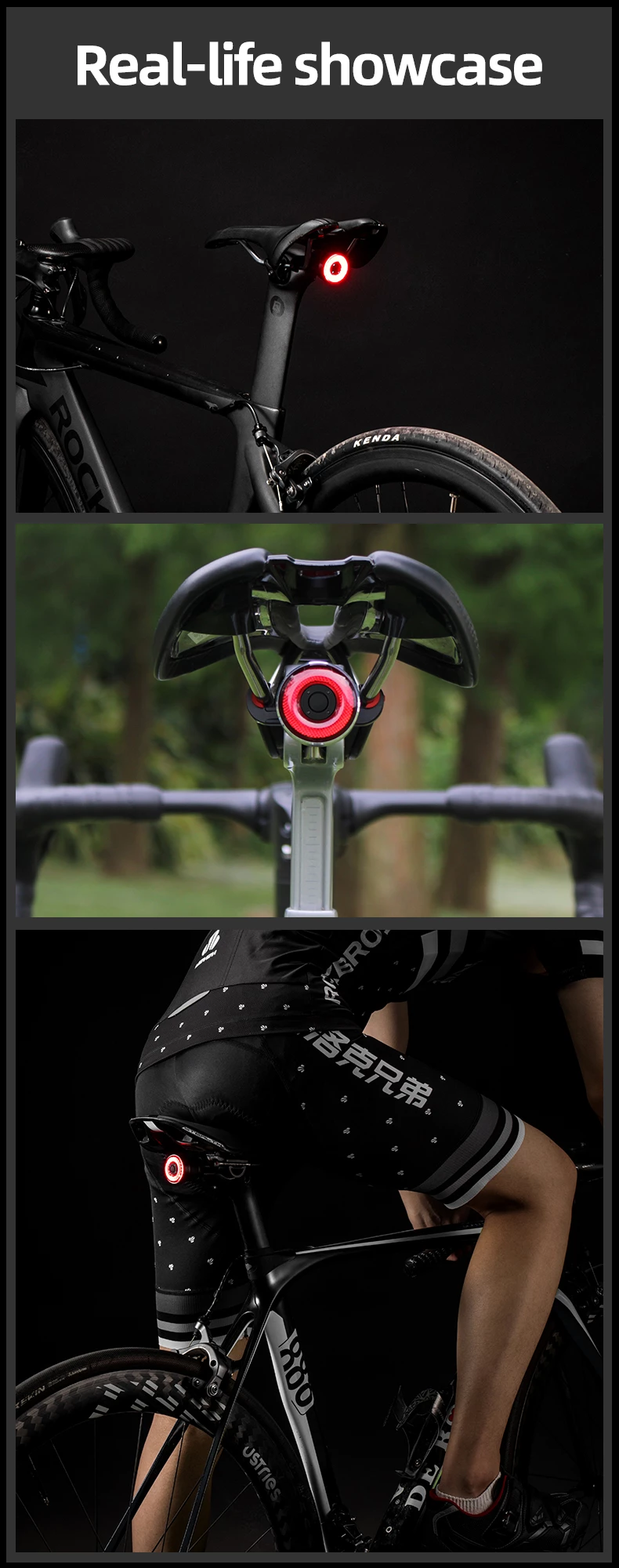 Dritë e pasme biçiklete Rockbros Q5 me sistem inteligjent ndalese, e zezë