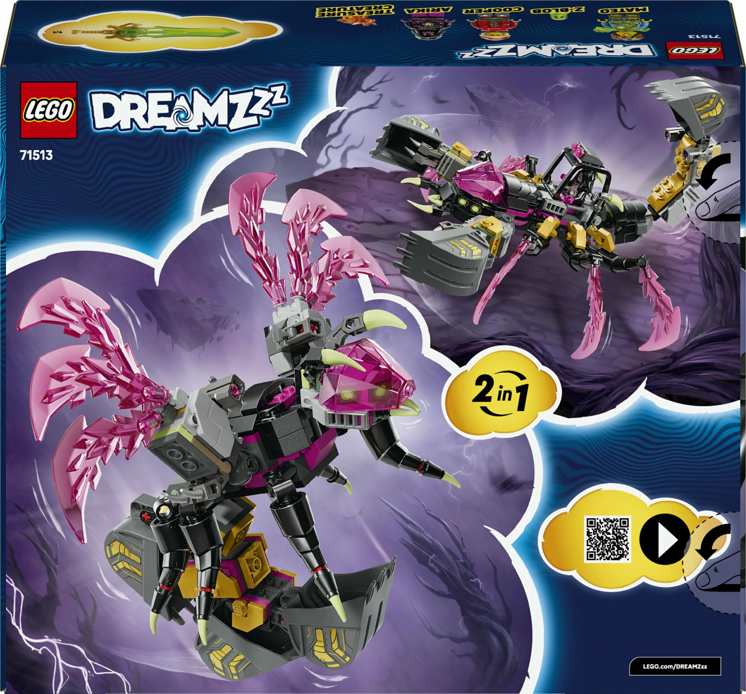 Set konstruksioni LEGO DREAMZzz Nightmare Scorpion Excavator 71513, 505 pjesë, 2-në-1