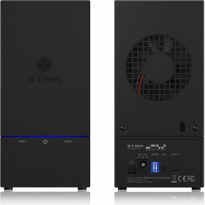 Kasë e jashtme RAID ICYBOX IB-RD3621-C31 për 2x 2.5"/3.5" SATA HDD/SSD, USB-C (USB 3.2 Gen 2 10 Gbit/s), e zezë