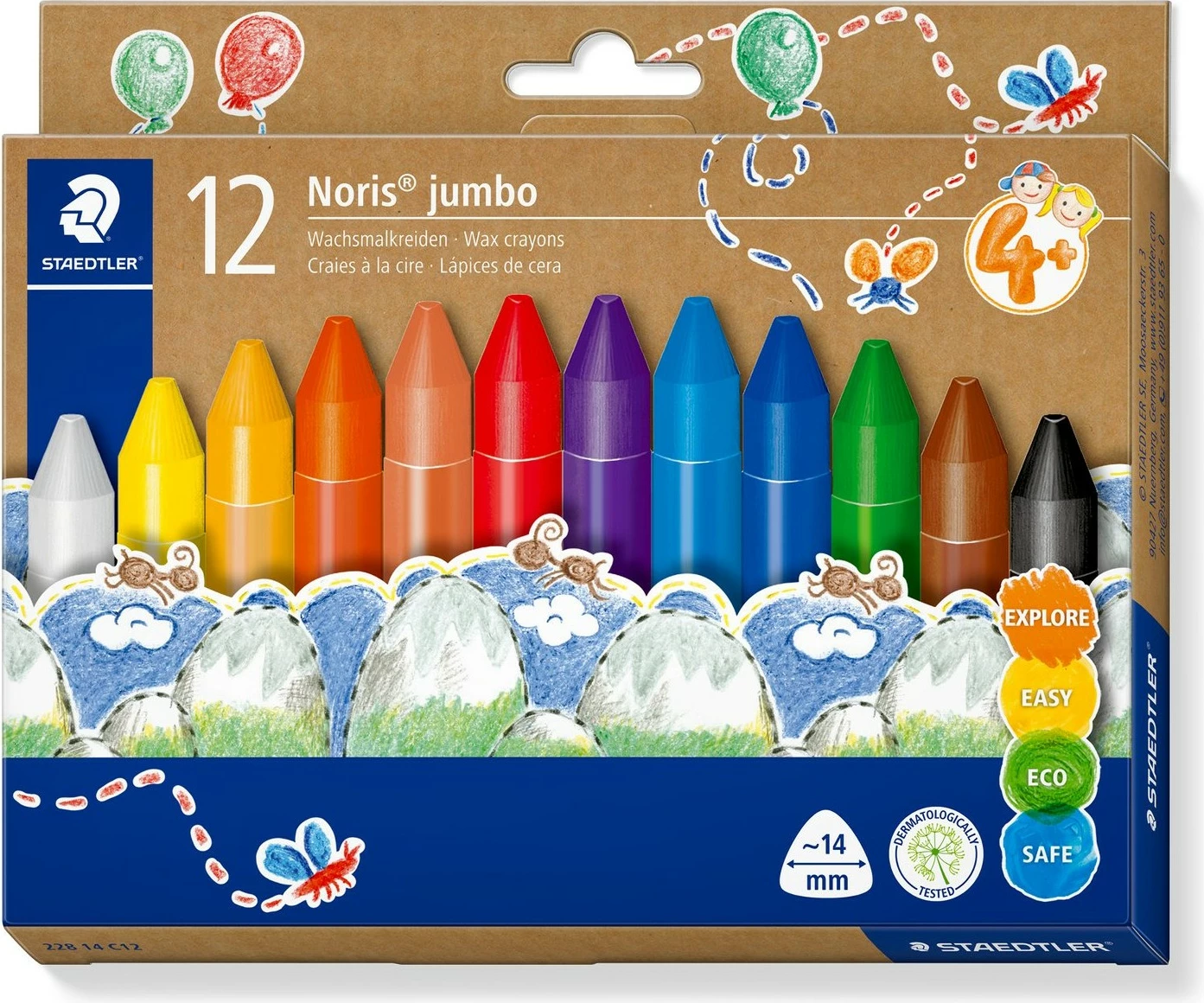Set bojëra dylli STAEDTLER Noris jumbo 12 copë, multingjyrëshe