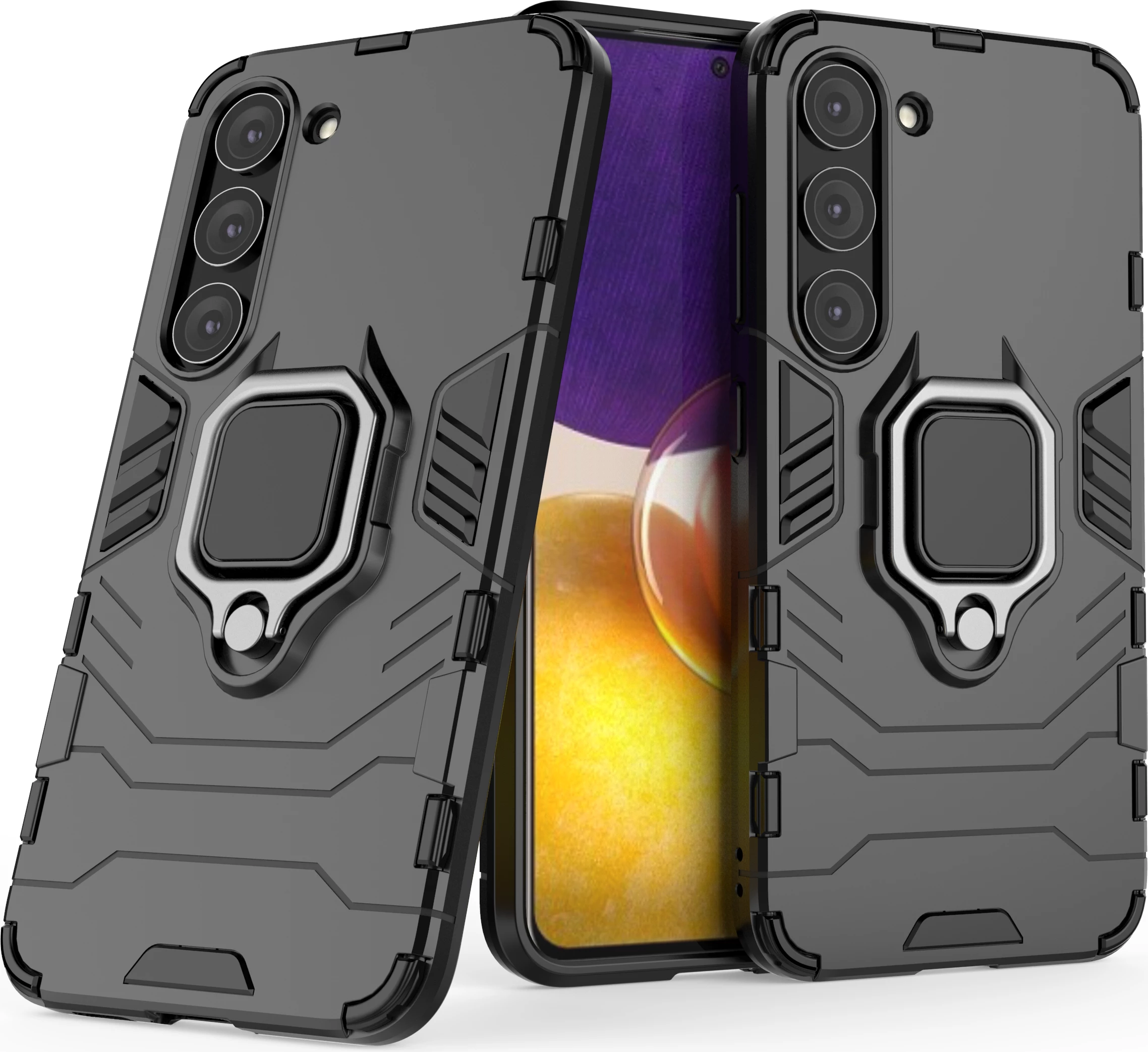 Mbështjellës Hurtel Ring Armor për Samsung Galaxy S23, me unazë metalike, i zi