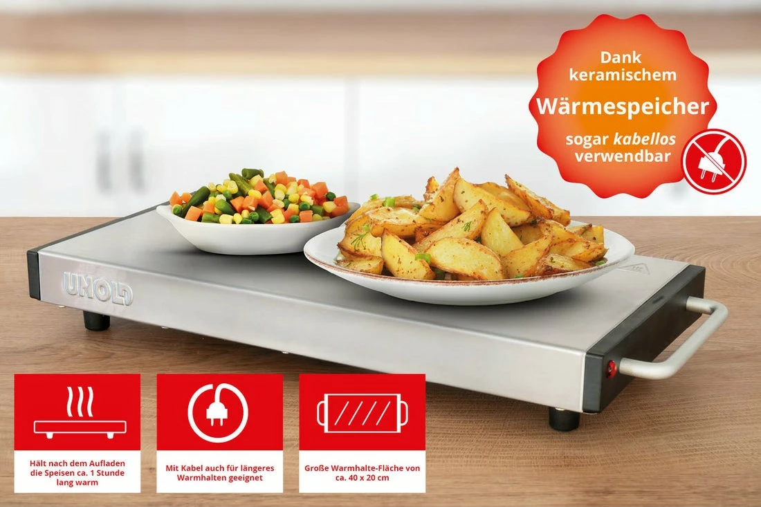 Pjatë ngrohëse UNOLD Elena 1100W, çelik inoks, e zezë