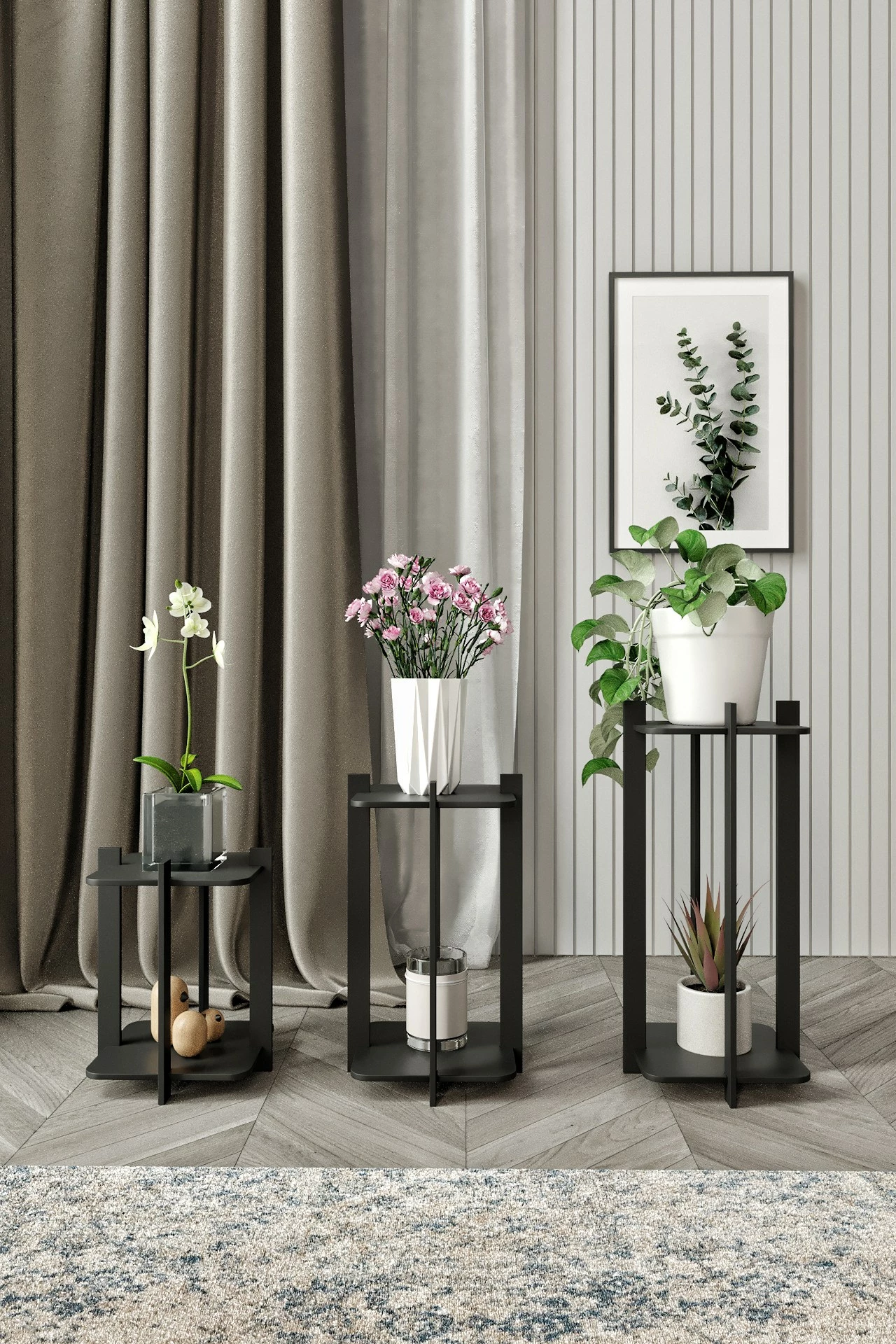 Stendë druri për lule, ngjyrë e zezë, Skye Decor