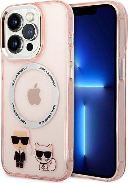 Mbështjellës Karl Lagerfeld KLHMP14LHKCP për iPhone 14 Pro 6.1", hardcase, MagSafe, rozë