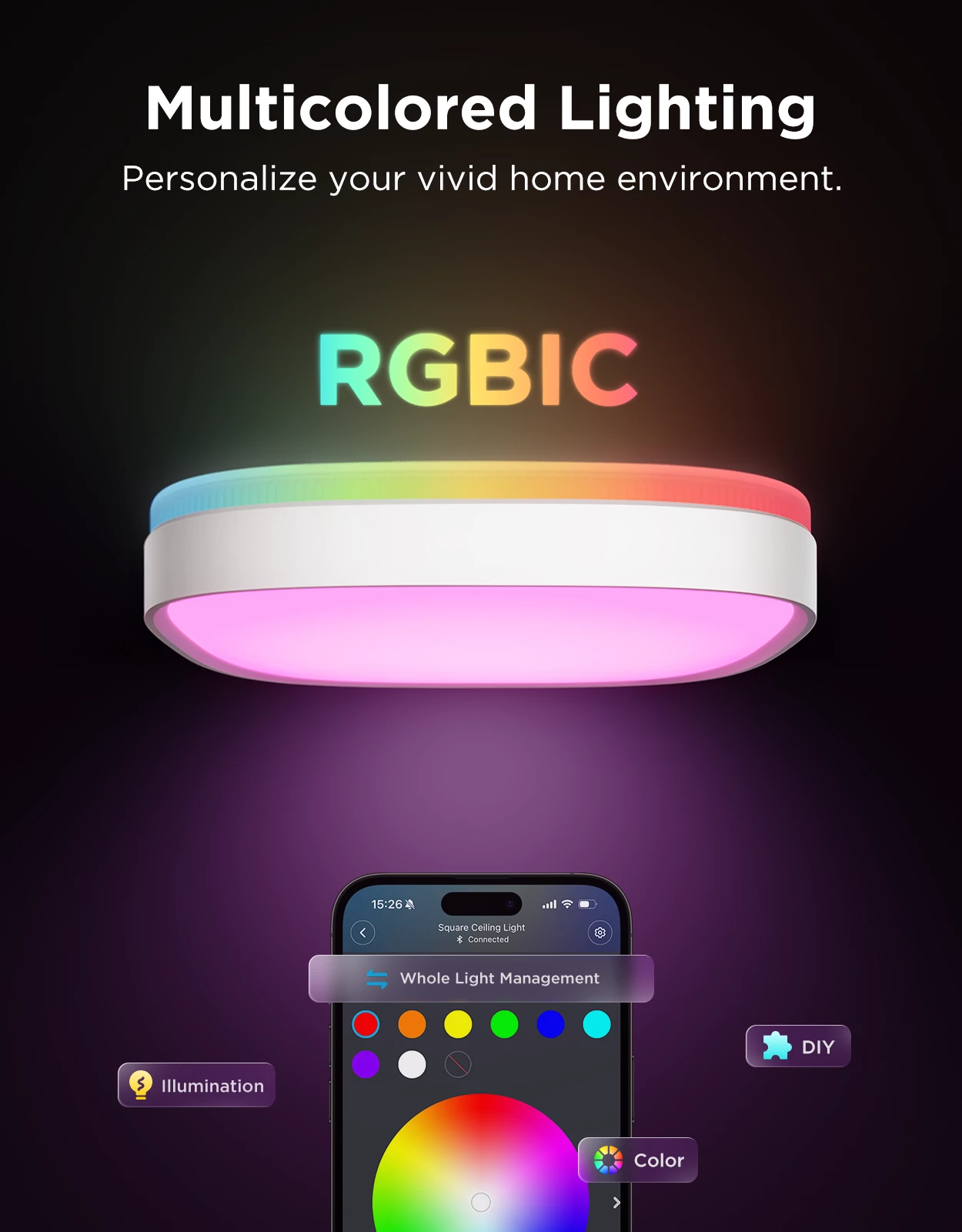 Dritë tavanore smart Govee Square Ceiling Light RGBWW + RGBIC 30 cm, e bardhë