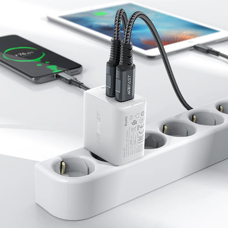 Karikues muri Acefast A33, 2x USB, 18W, i bardhë