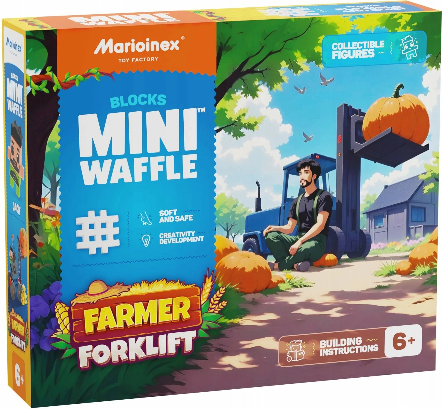 Set blloqe ndërtimi Marioinex Mini Waffle Farmer Forklift with Pumpkin 07511, 50 copë
