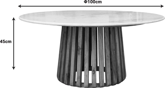 Tavolinë kafeje Mable Inart, dru akacie, ngjyrë natyrale, sipërfaqe mermeri, D100x45cm