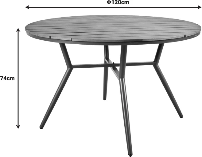 Tavolinë alumini dhe kompensatë, ngjyrë antracit, D120x74cm