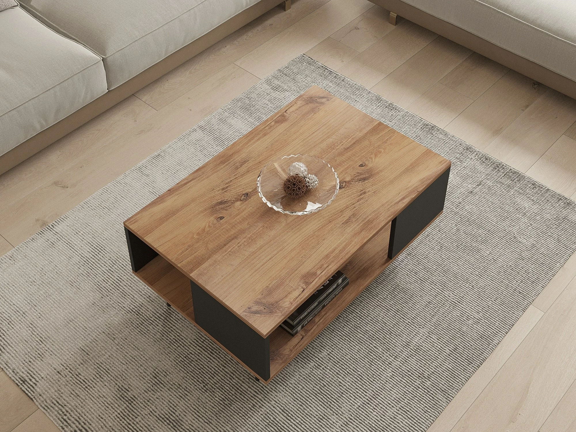 Tavolinë kafeje dy kate, ngjyrë arrë dhe e zezë, Hanah Home Yuka