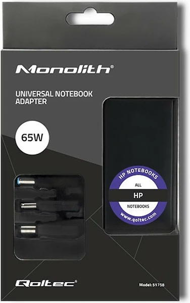 Furnizues energjie Qoltec për HP, 65W, 3 konektorë, me kabllo rryme