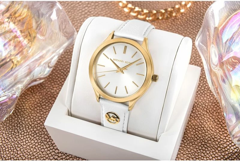 Orë dore femrash Michael Kors Slim Runway MK7544, e bardhë