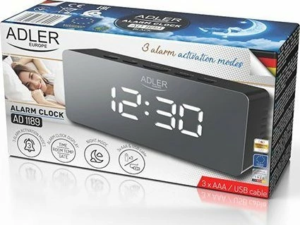 Orë alarmi digjitale Camry AD 1189B, LED display, USB, e zezë