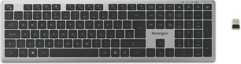 Tastierë pa kabllo Kensington KB535 EQ, Bluetooth 5.4 + 2.4GHz, multi-pajisje (4), e rikarikueshme 500 mAh, QWERTY EN-International (ISO), e zezë/gri