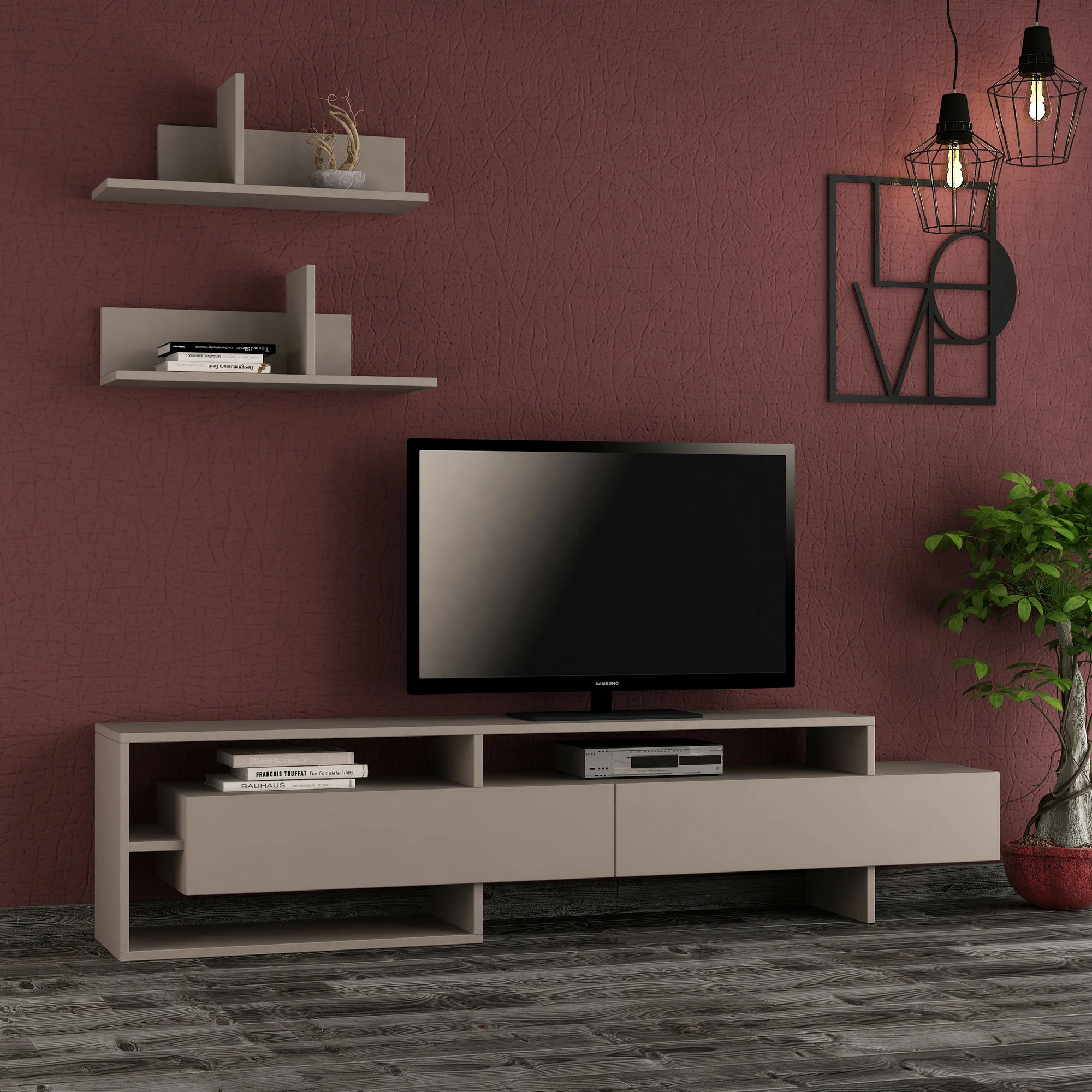 Komodë TV Skye Decor, ngjyrë mocha e çelët, Gara