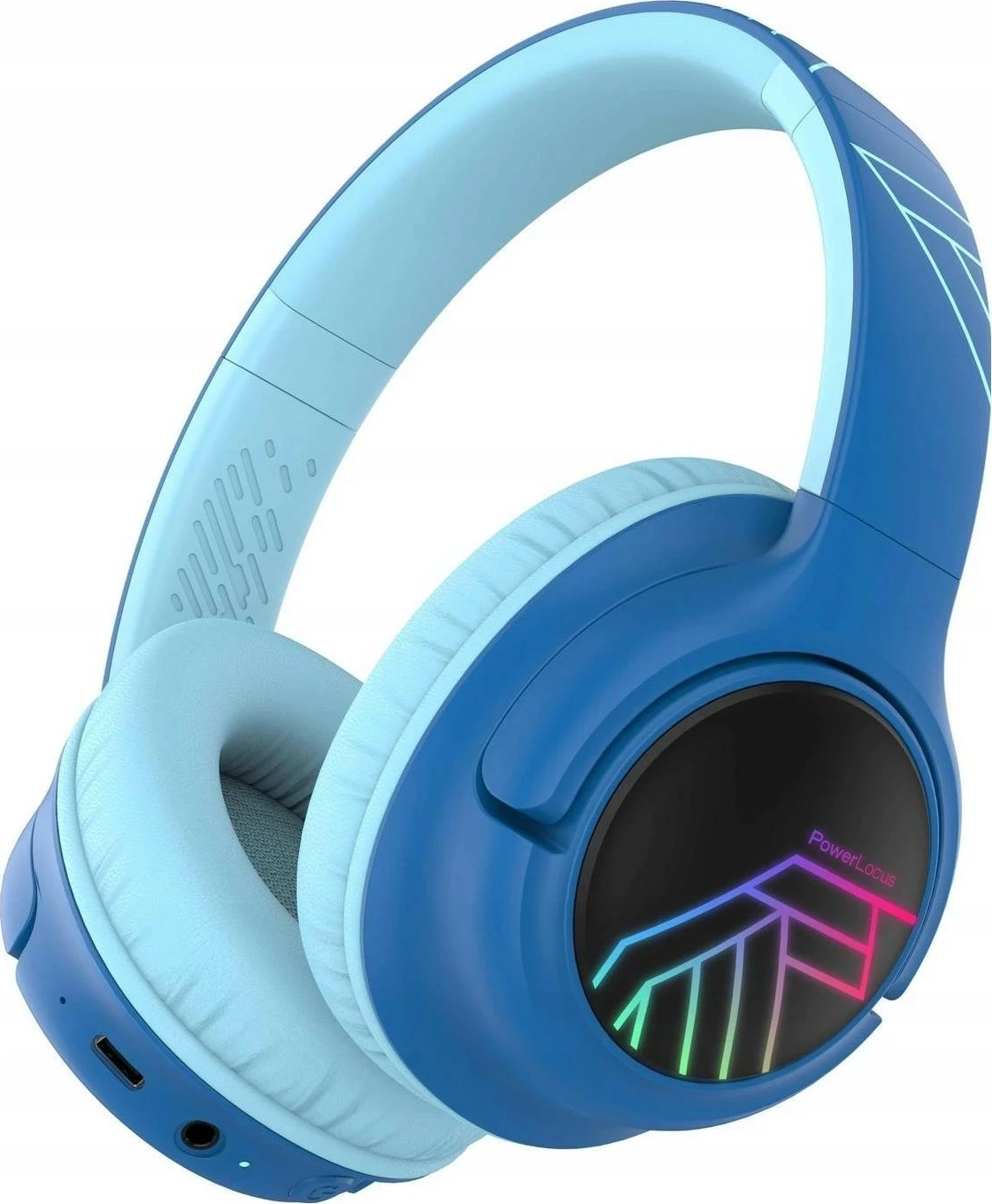 Kufje PowerLocus Bobo Kids, Bluetooth 5.3, LED, AUX 3.5mm, palosëse, zi-blu